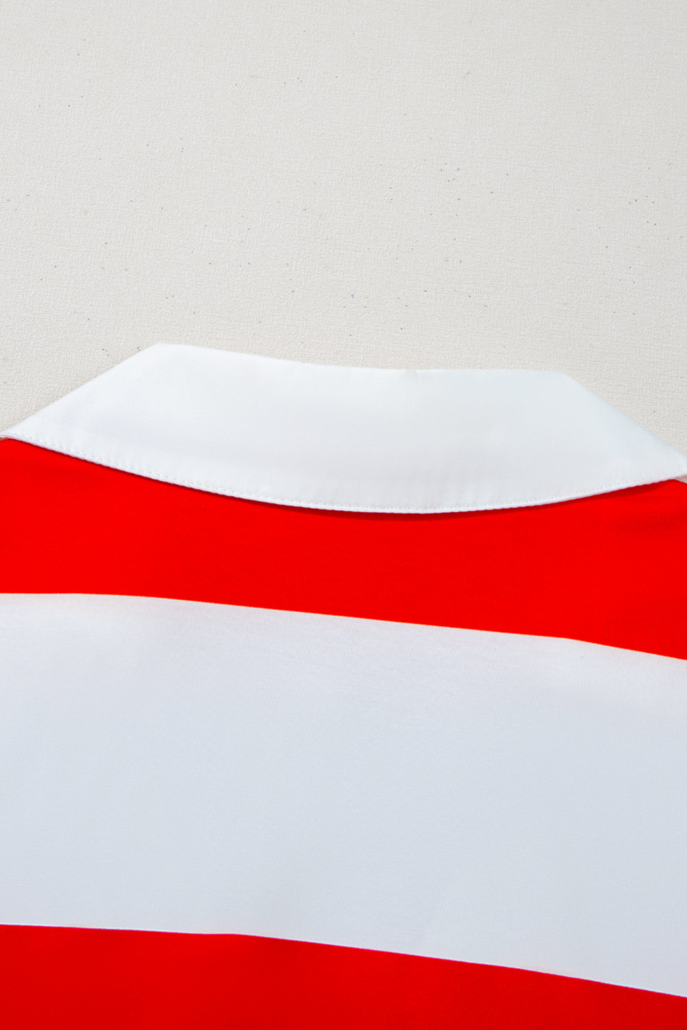 Red Stripe Collar V Neck Cuffed Dolman Short Sleeve Top