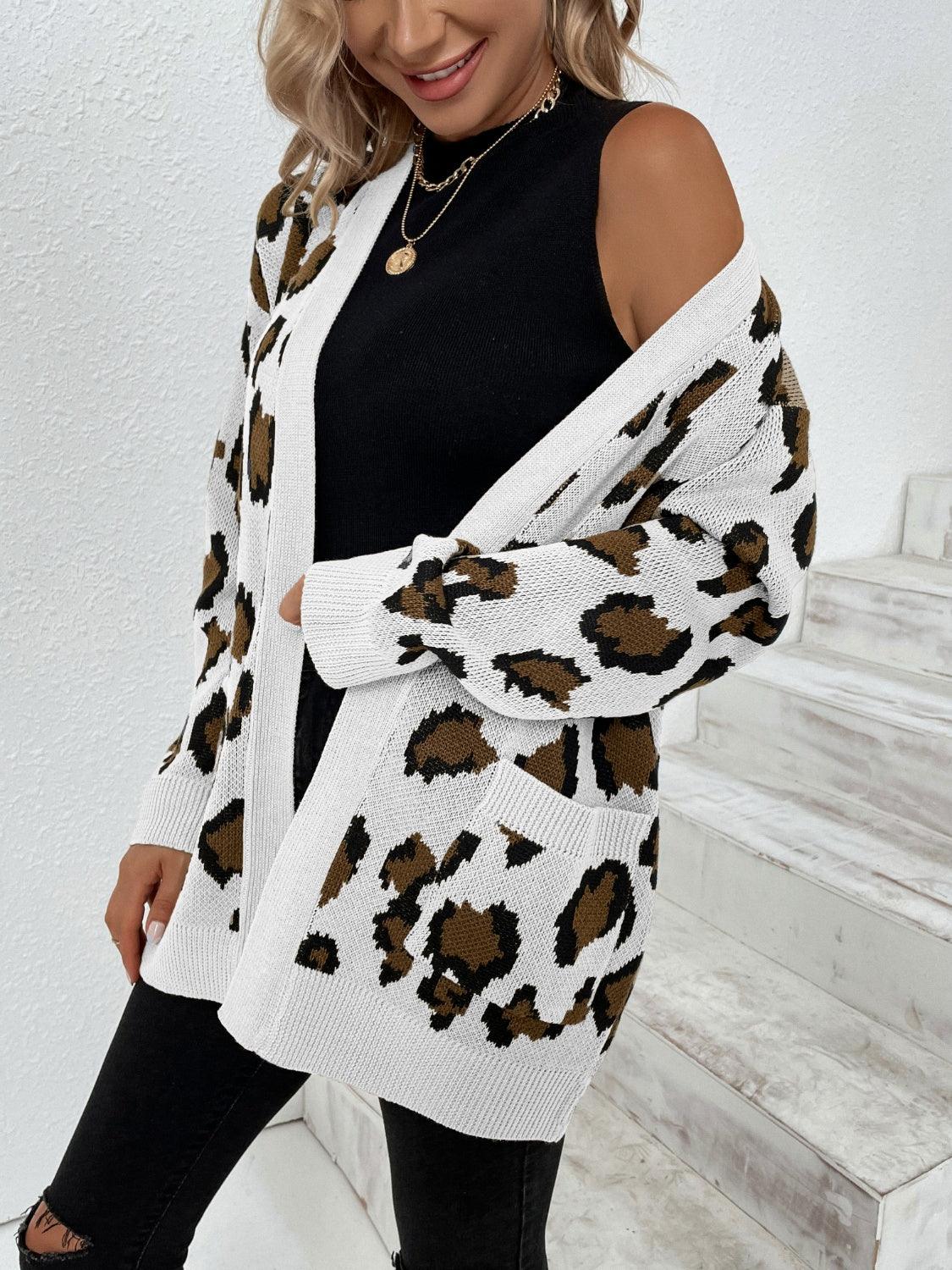 Leopard Open Front Dropped Shoulder Cardigan Carauana Store