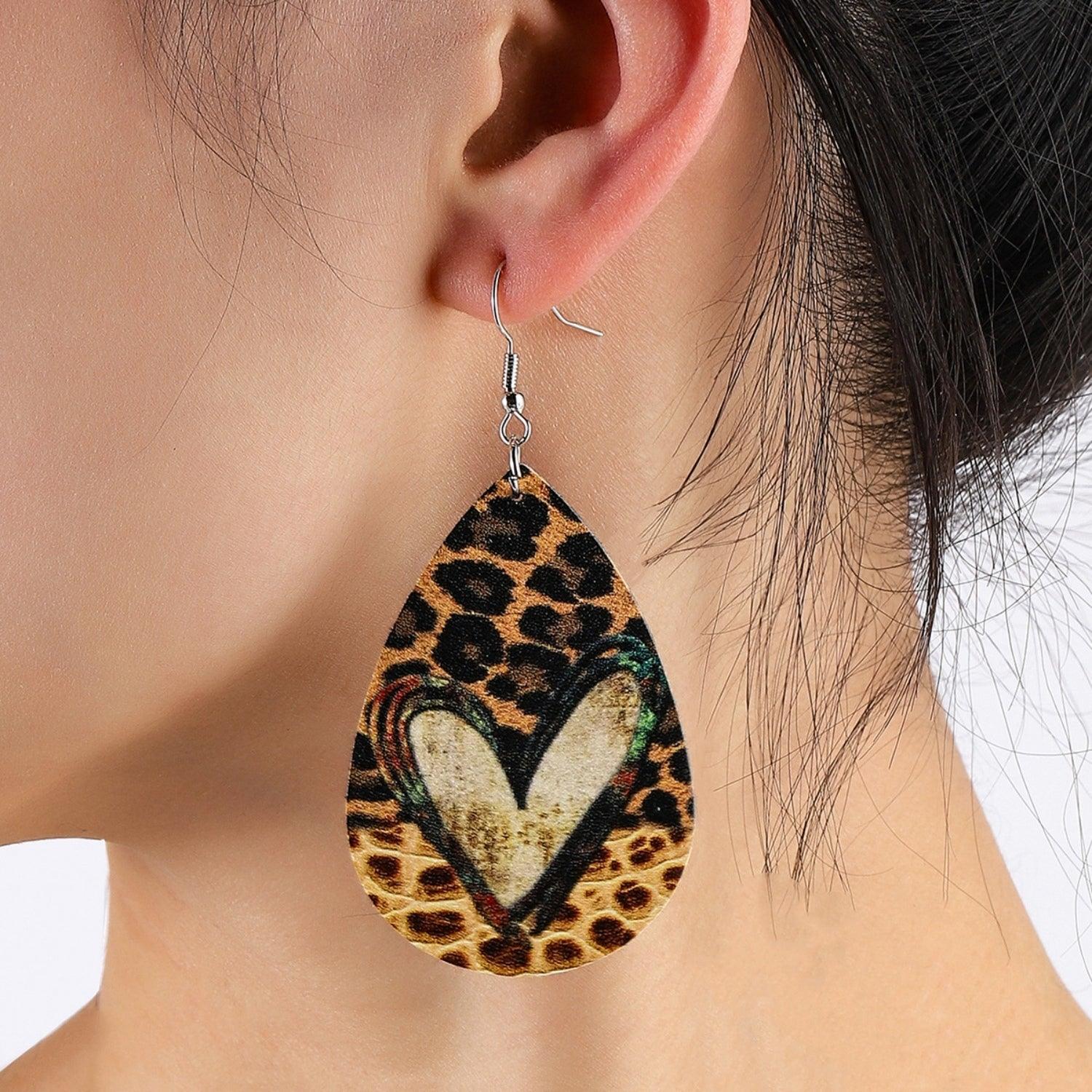 PU Leather Leopard Teardrop Earrings Carauana Store