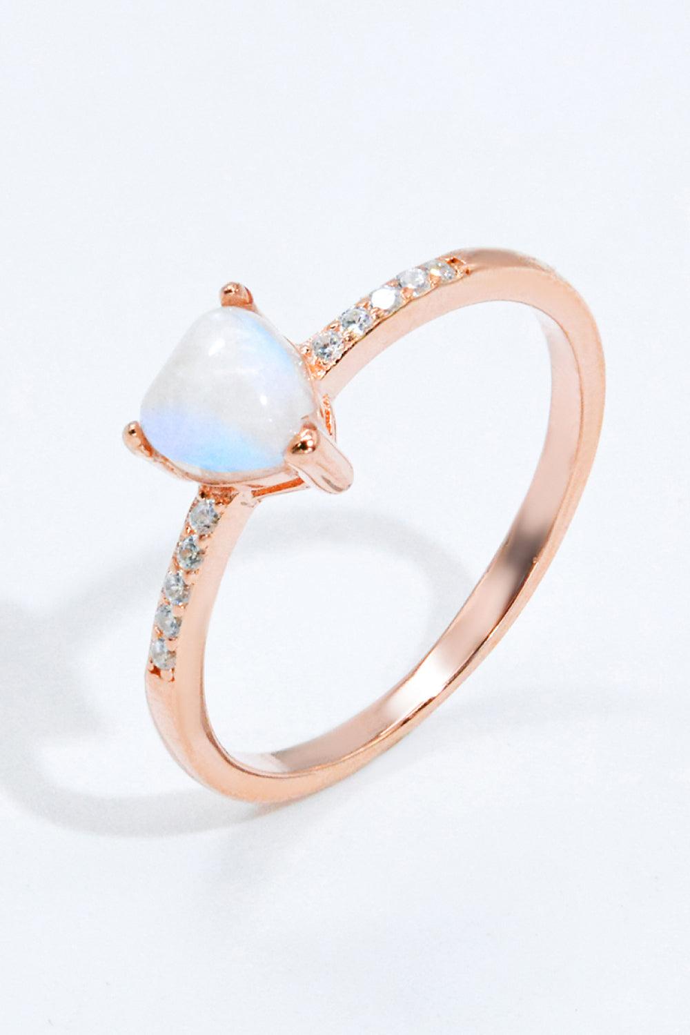Natural Moonstone Heart 18K Rose Gold-Plated Ring Carauana Store
