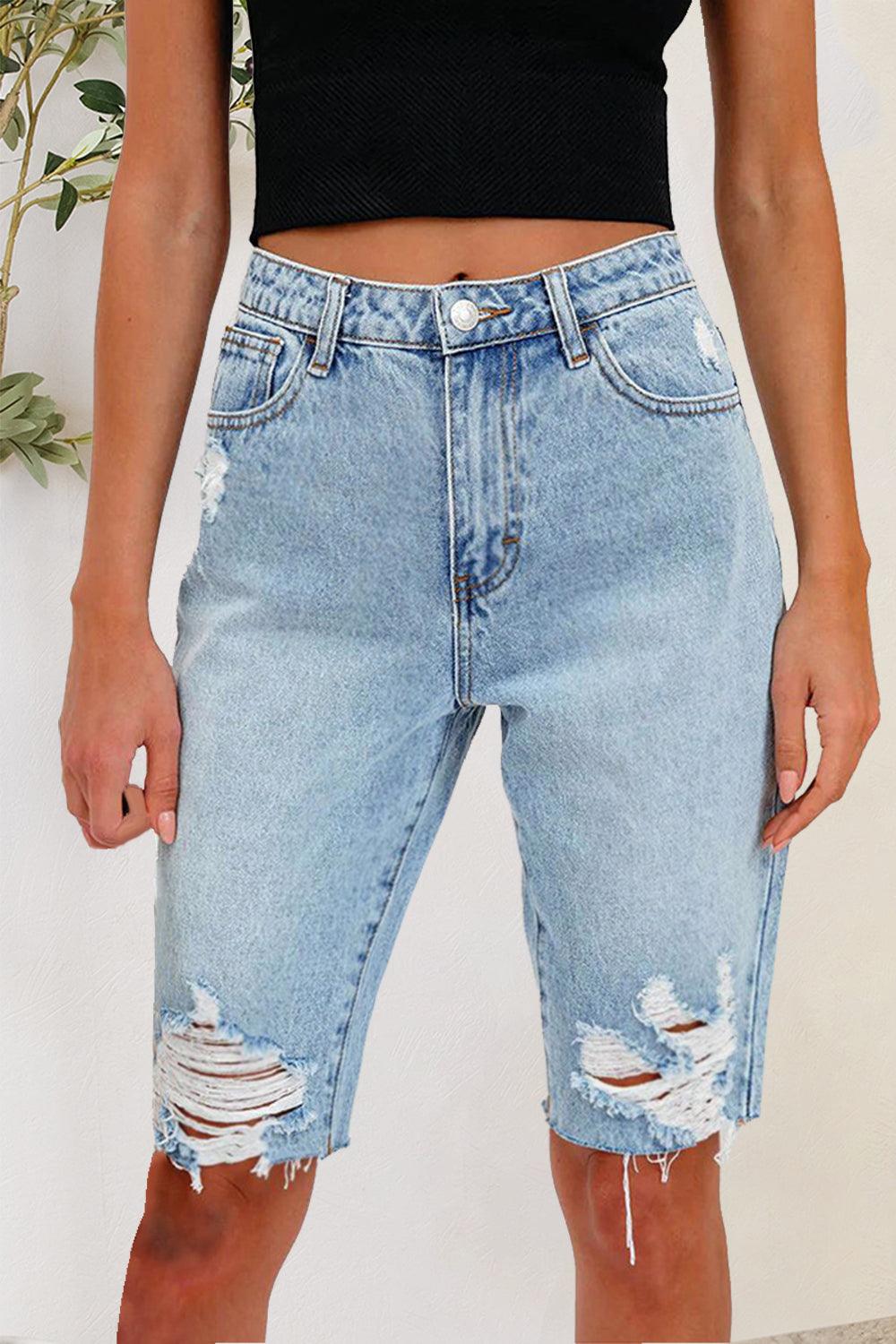 Distressed Pocketed Denim Shorts Carauana Store