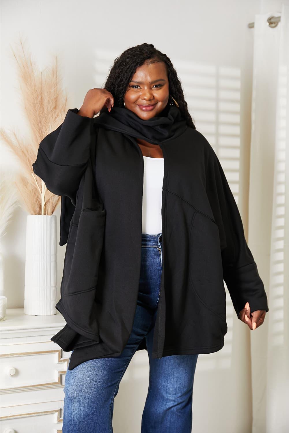 HEYSON Full Size Open Front Cardigan with Scarf Design Carauana Store