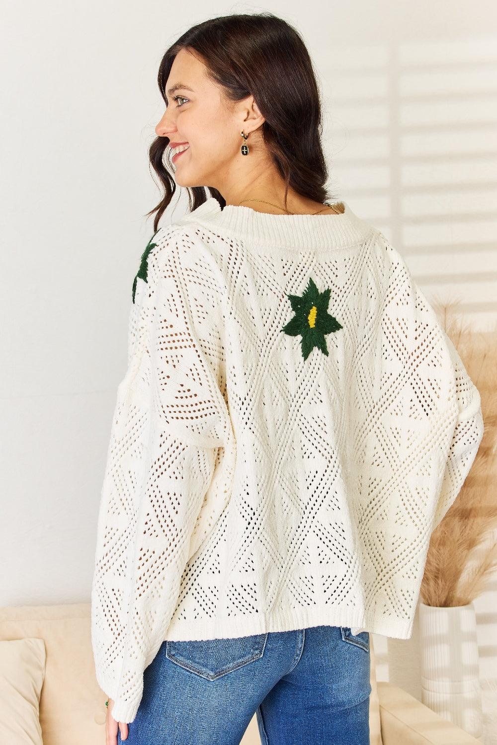 POL Floral Embroidered Pattern V-Neck Sweater Carauana Store