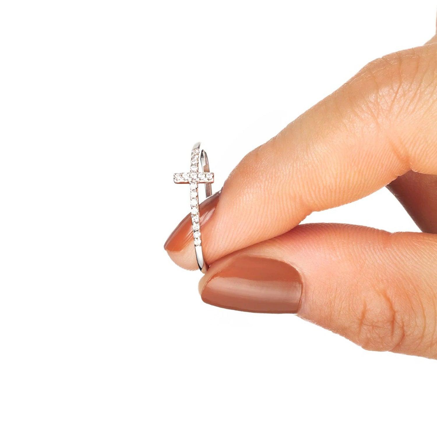 Cross Inlaid Zircon 925 Sterling Silver Ring Carauana Store