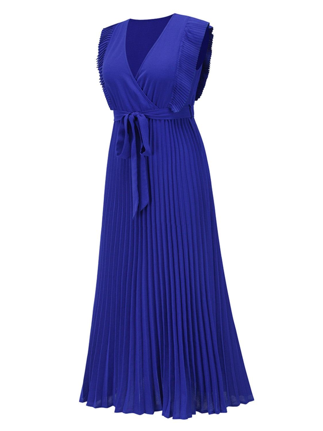 Tied Surplice Cap Sleeve Pleated Dress Carauana Store