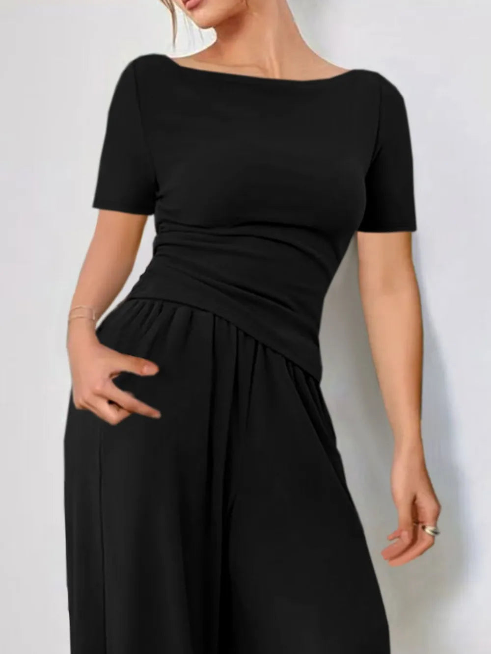 Round Neck Short Sleeve T-Shirt and Pants Set Carauana Store