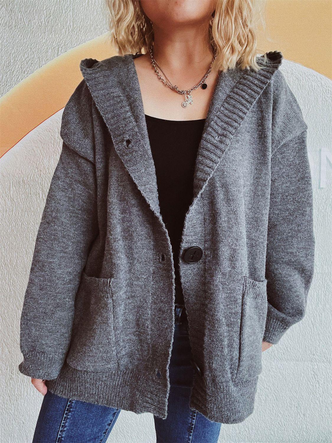Dropped Shoulder Long Sleeve Hooded Cardigan Carauana Store