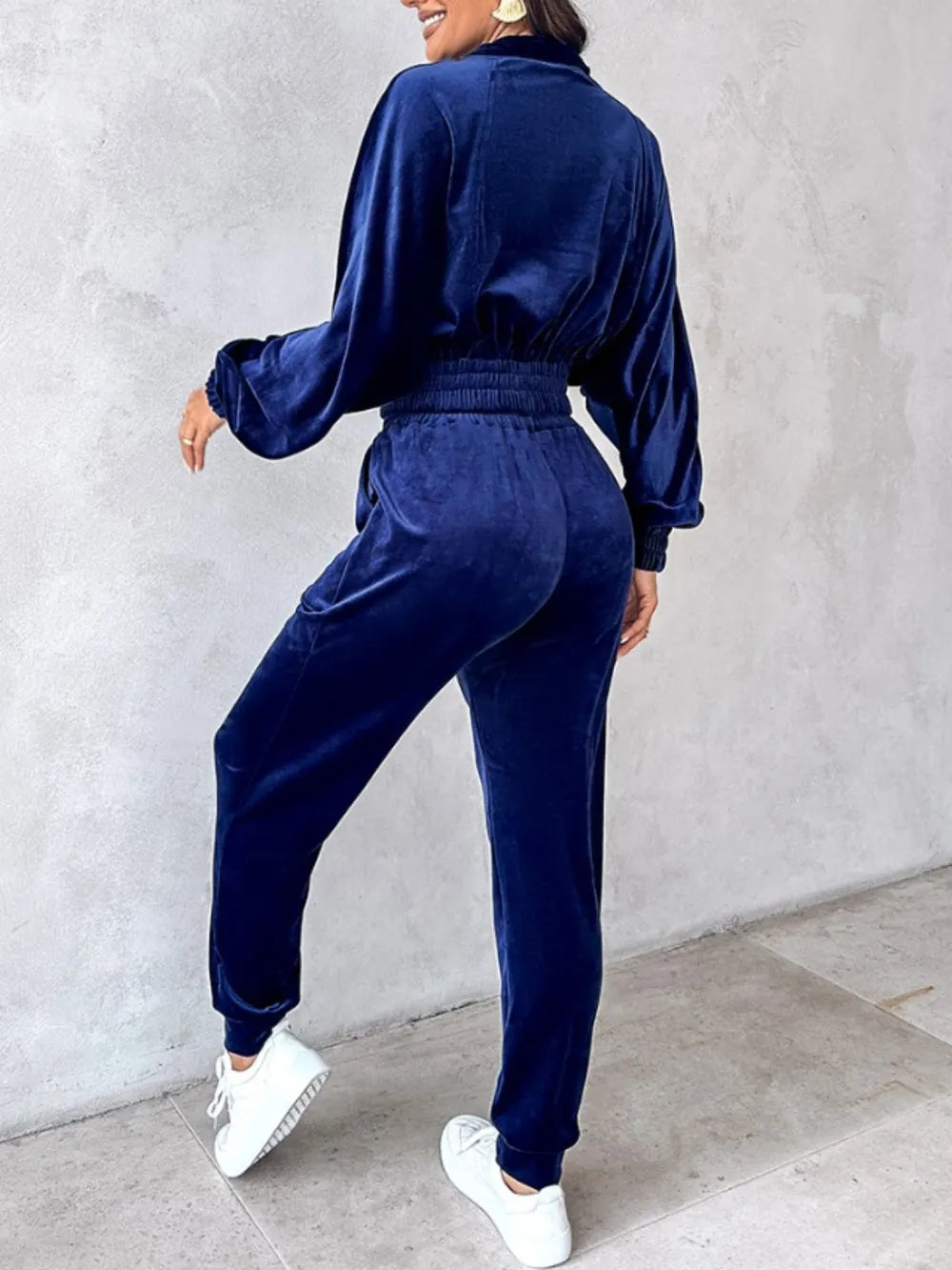 Zip Up Long Sleeve Cropped Top and Joggers Set Carauana Store