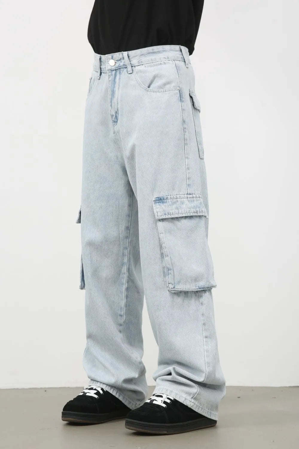 Men's Wide Leg Jeans with Cargo Pockets Carauana Store