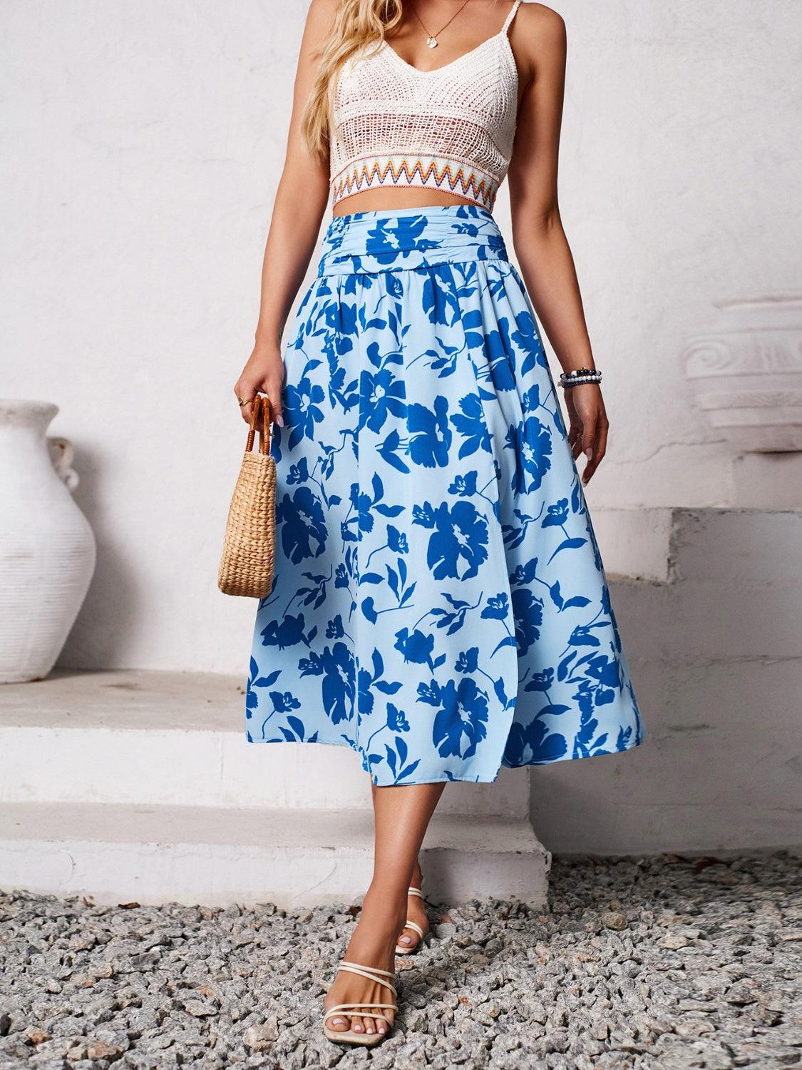 Slit Printed Midi Skirt Carauana Store