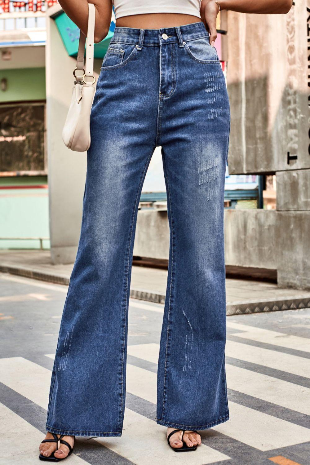 Buttoned Loose Fit Jeans with Pockets Carauana Store