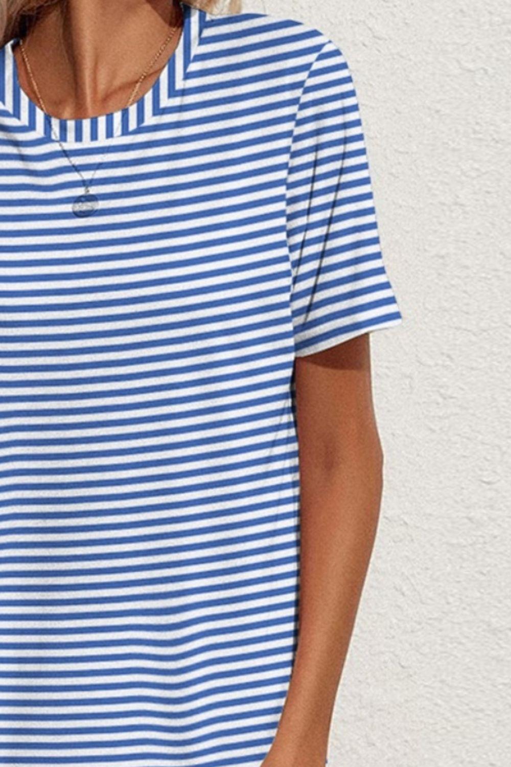 Pocketed Striped Round Neck Short Sleeve Dress Carauana Store