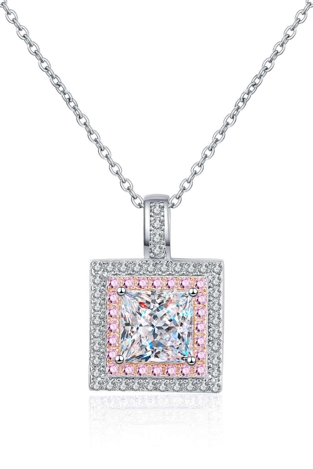 1 Carat Moissanite Square Pendant Chain Necklace Carauana Store