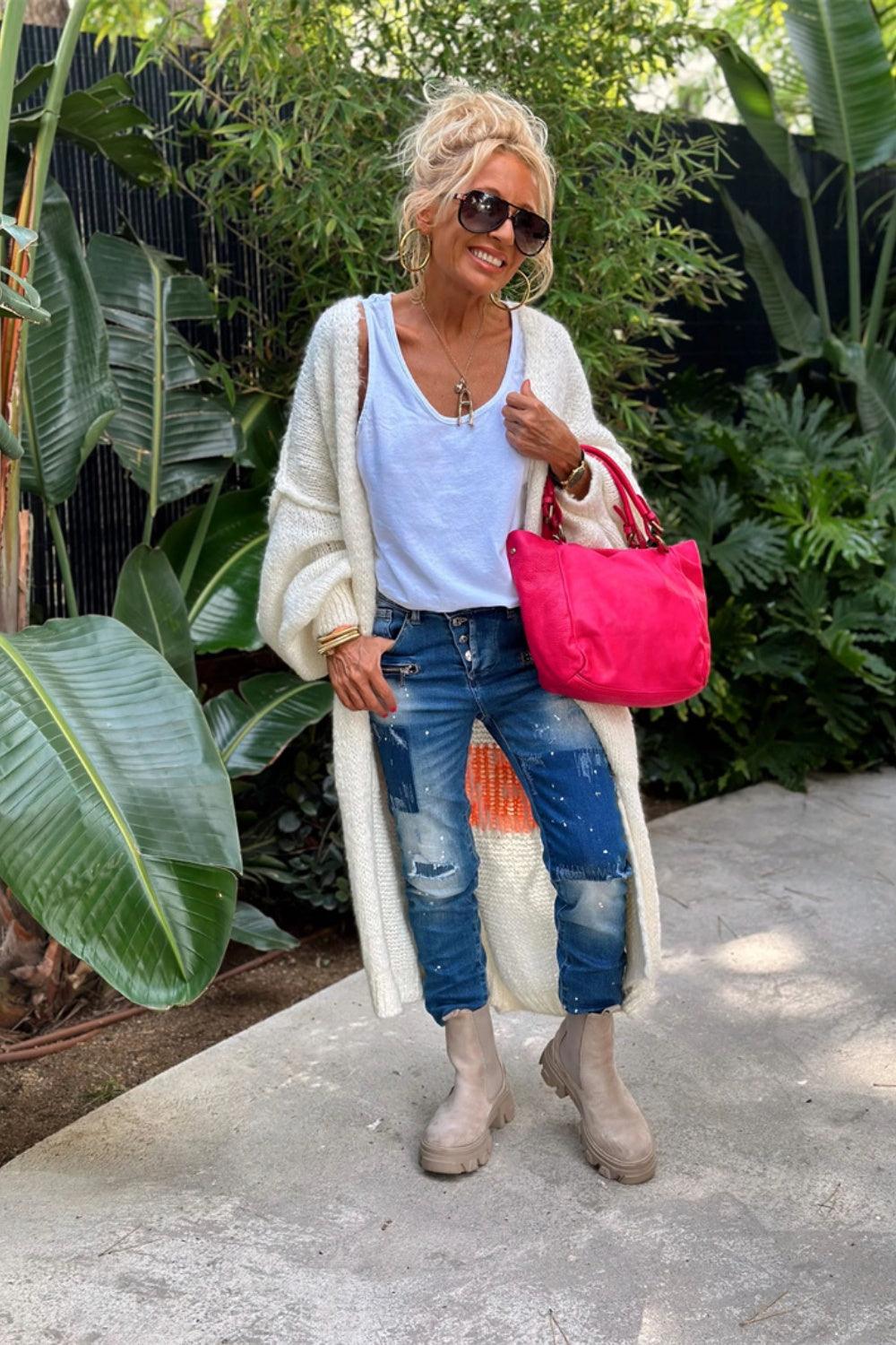 Letter Dropped Shoulder Long Sleeve Cardigan Carauana Store