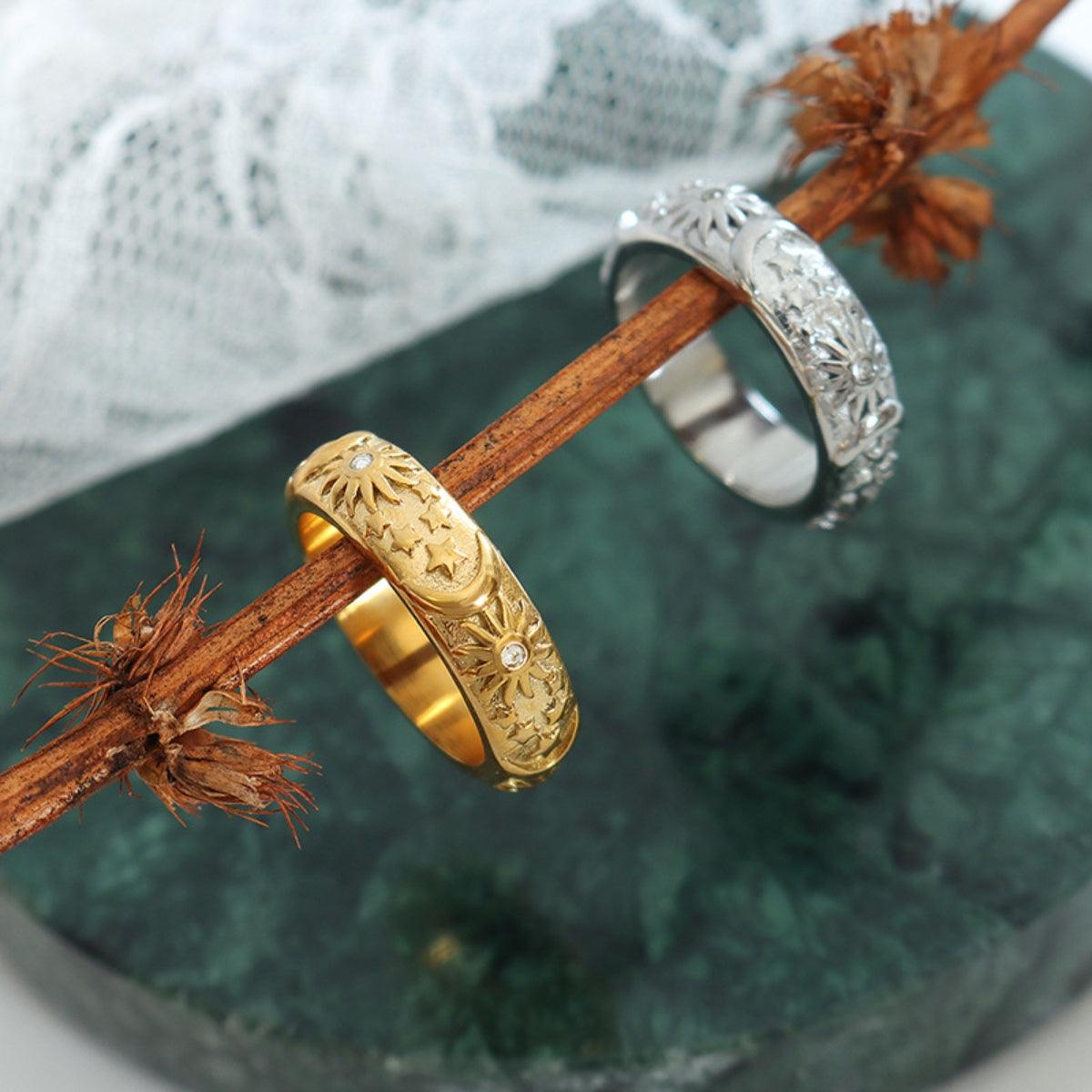 Titanium Steel Inlaid Zircon Embossed Ring Carauana Store