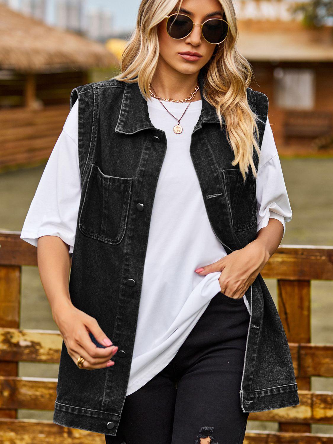 Button Down Denim Vest Carauana Store