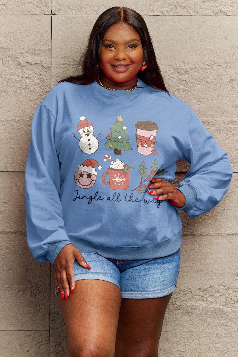 Simply Love Full Size JINGLE ALL THE WAY Long Sleeve Sweatshirt Carauana Store