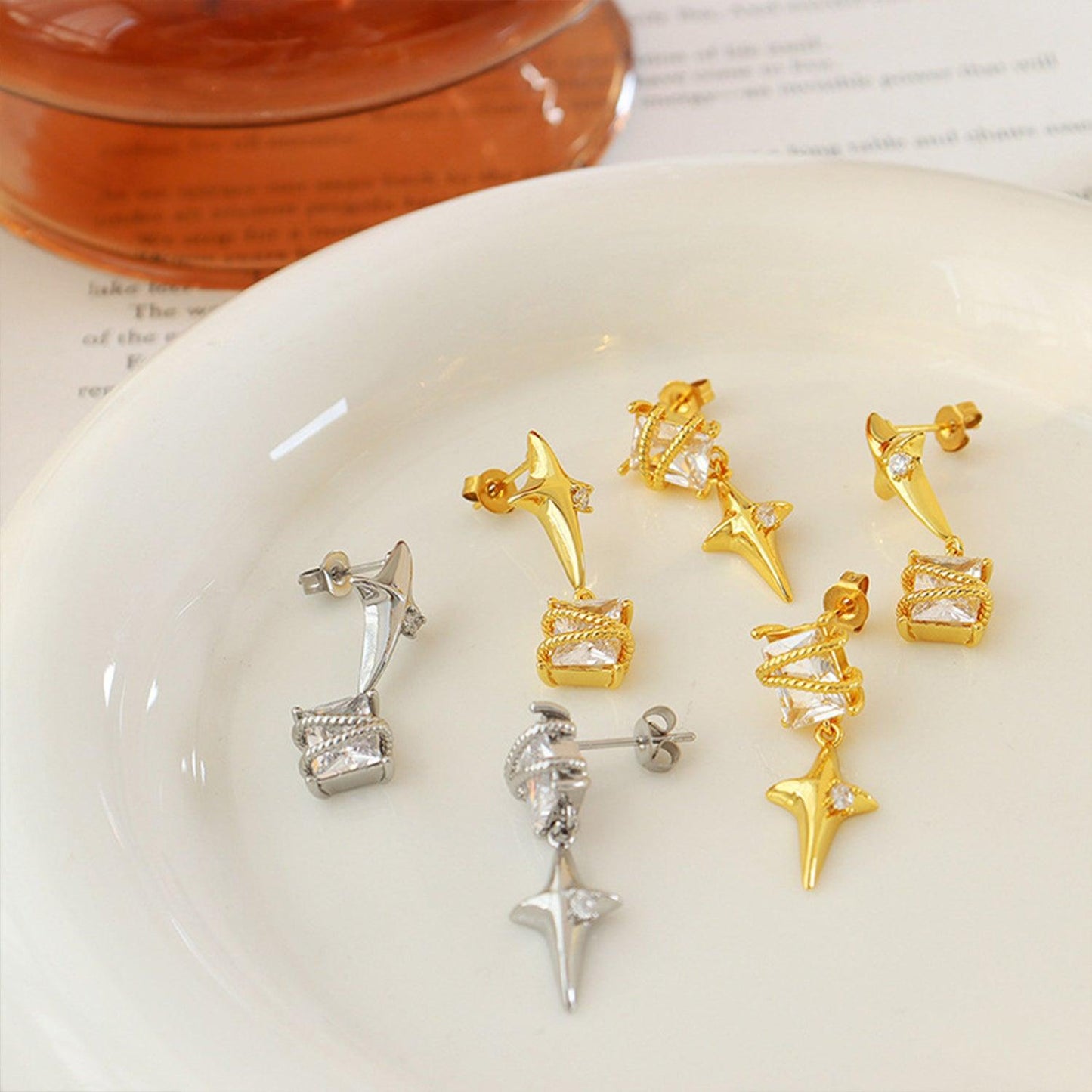 Zircon Copper Geometric Drop Earrings Carauana Store