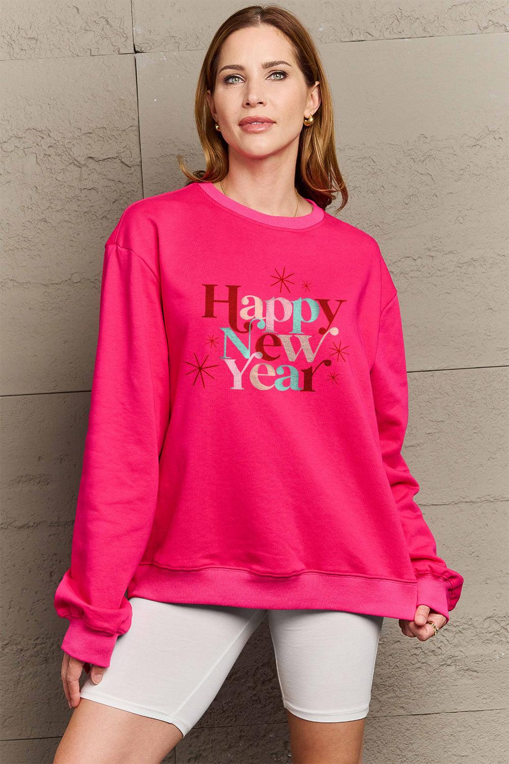 Simply Love Full Size HAPPY NEW YEAR Round Neck Sweatshirt Carauana Store