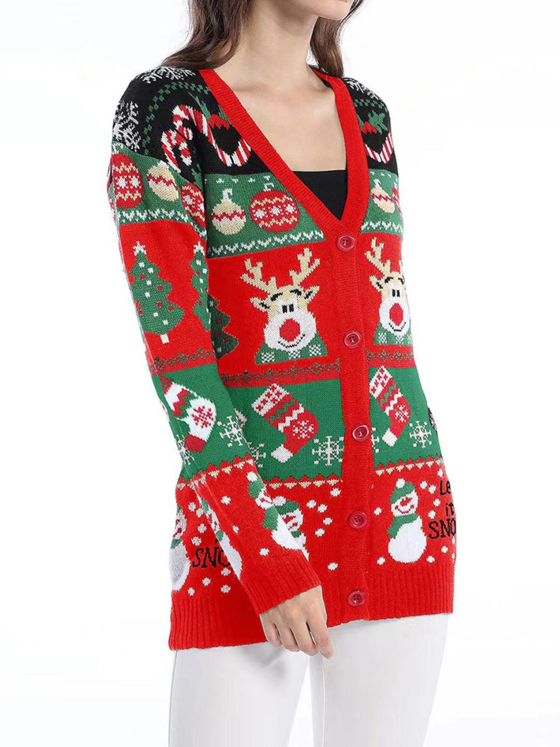 Reindeer Button Up Long Sleeve Cardigan Carauana Store