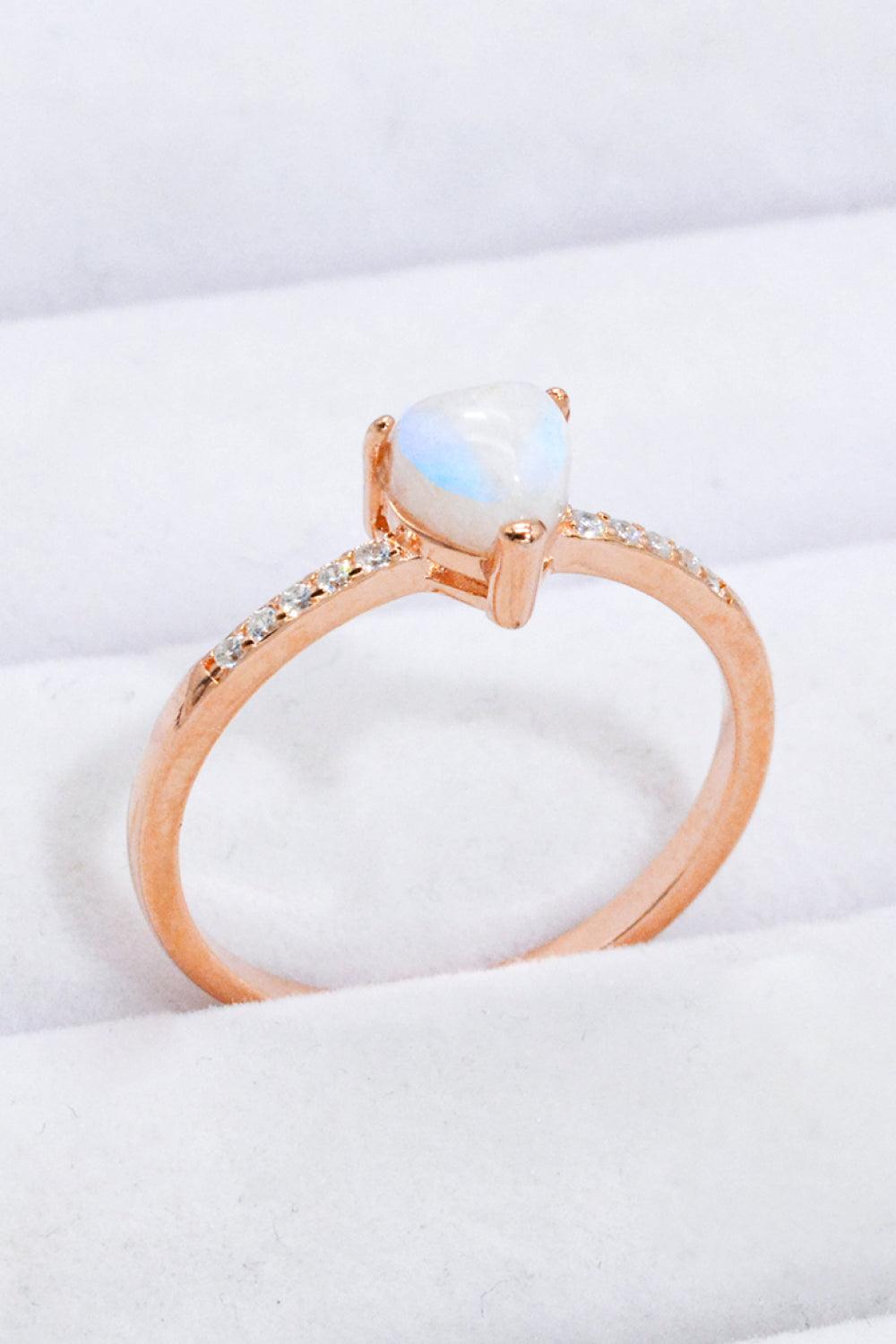 Natural Moonstone Heart 18K Rose Gold-Plated Ring Carauana Store