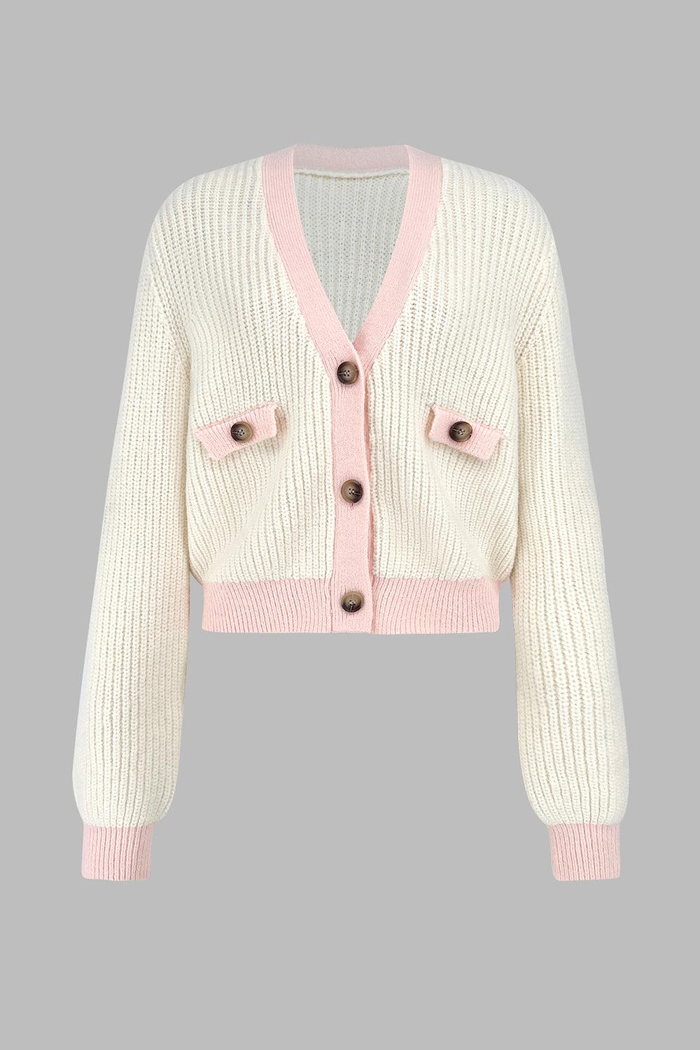 Contrast Trim Button Up Dropped Shoulder Cardigan Carauana Store