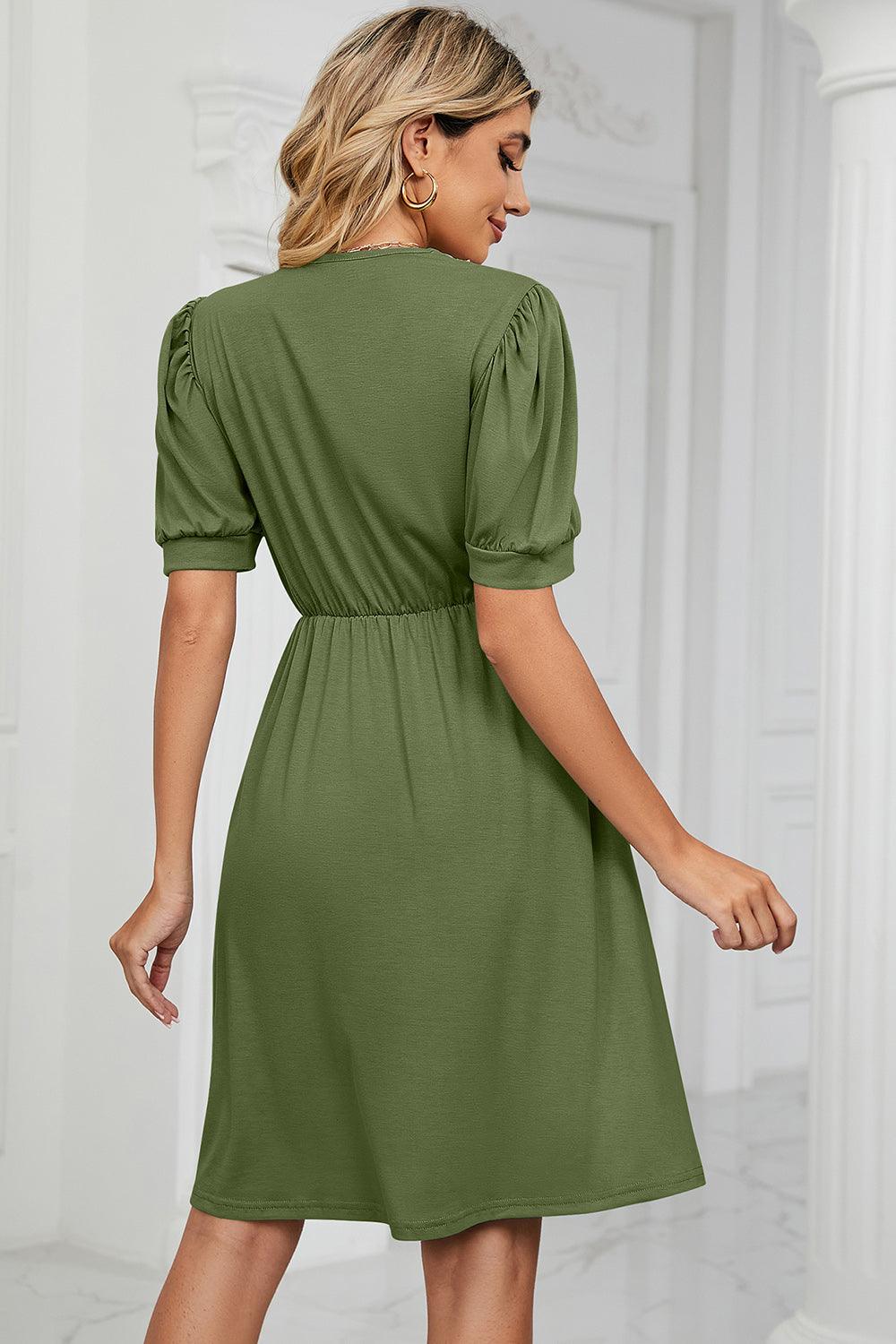 V-Neck Puff Sleeve Dress Carauana Store