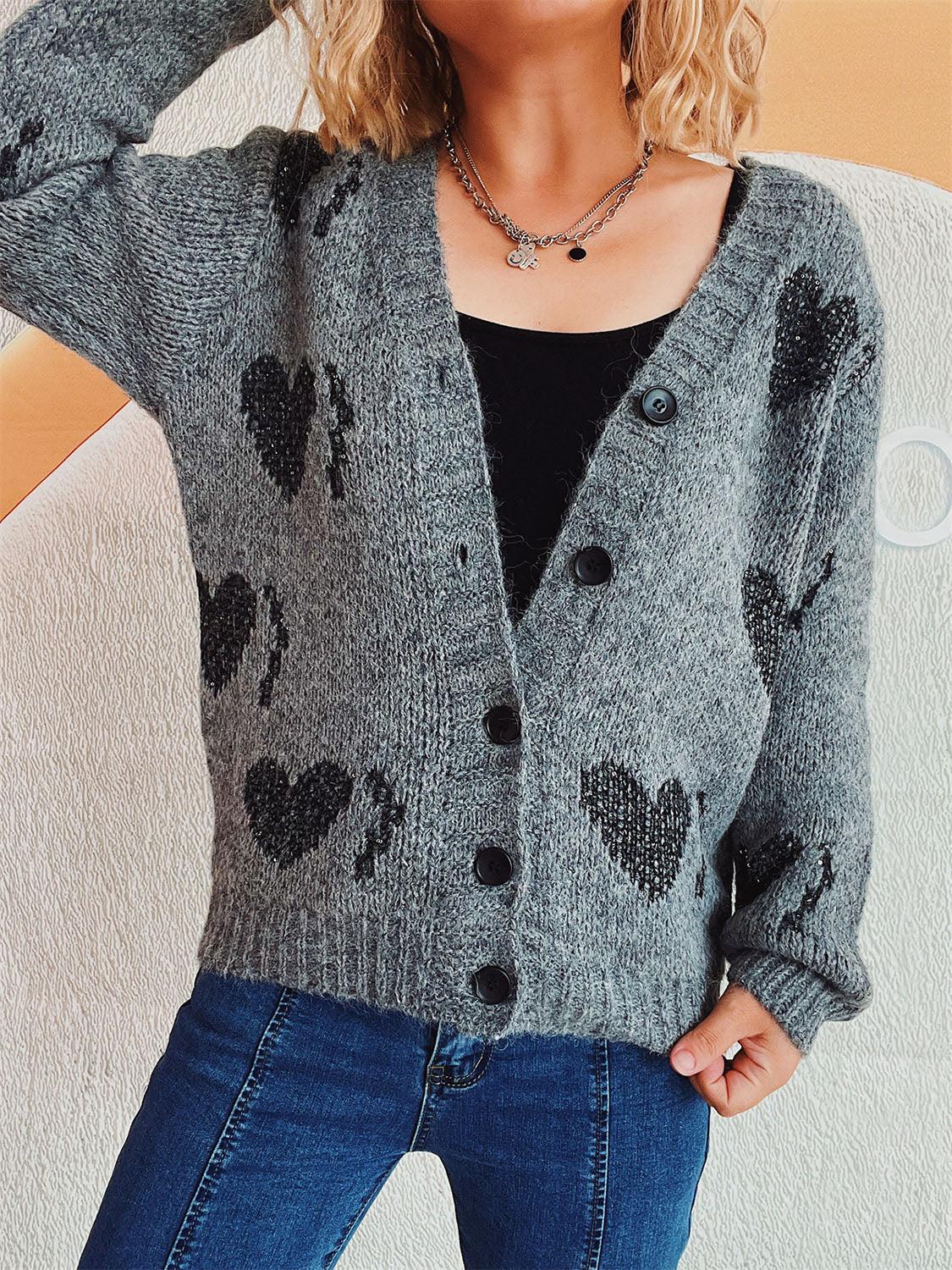 Heart Button Up Long Sleeve Cardigan Carauana Store