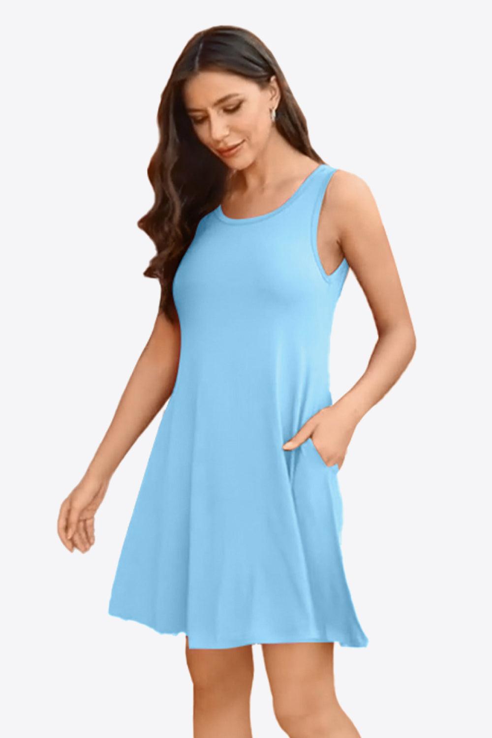 Full Size Round Neck Sleeveless Dress with Pockets Carauana Store