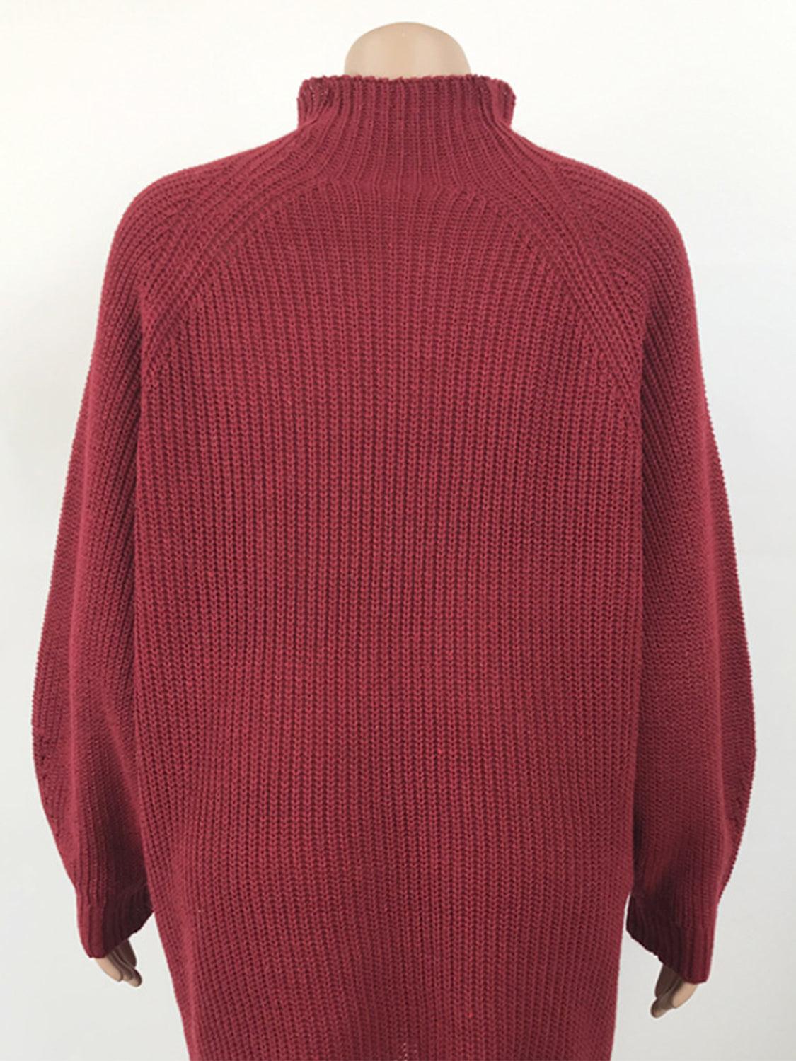 Mock Neck Dropped Shoulder Sweater Dress Carauana Store