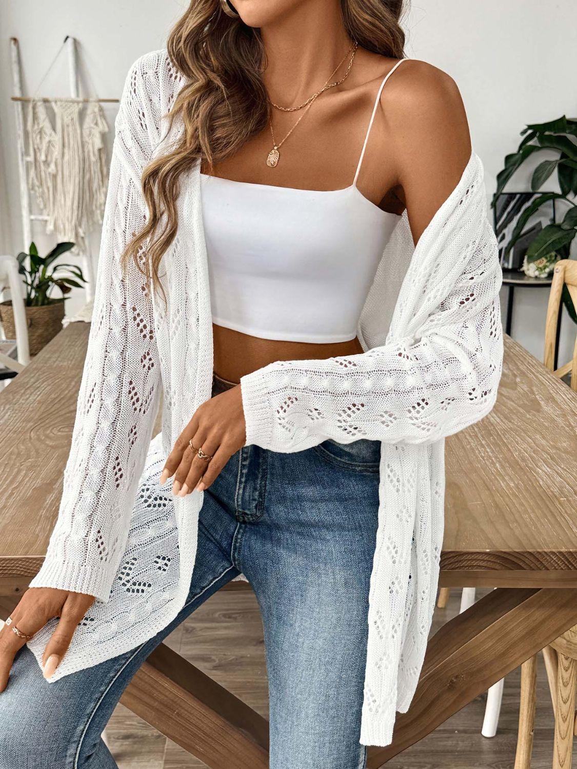 Openwork Open Front Long Sleeve Cardigan Carauana Store
