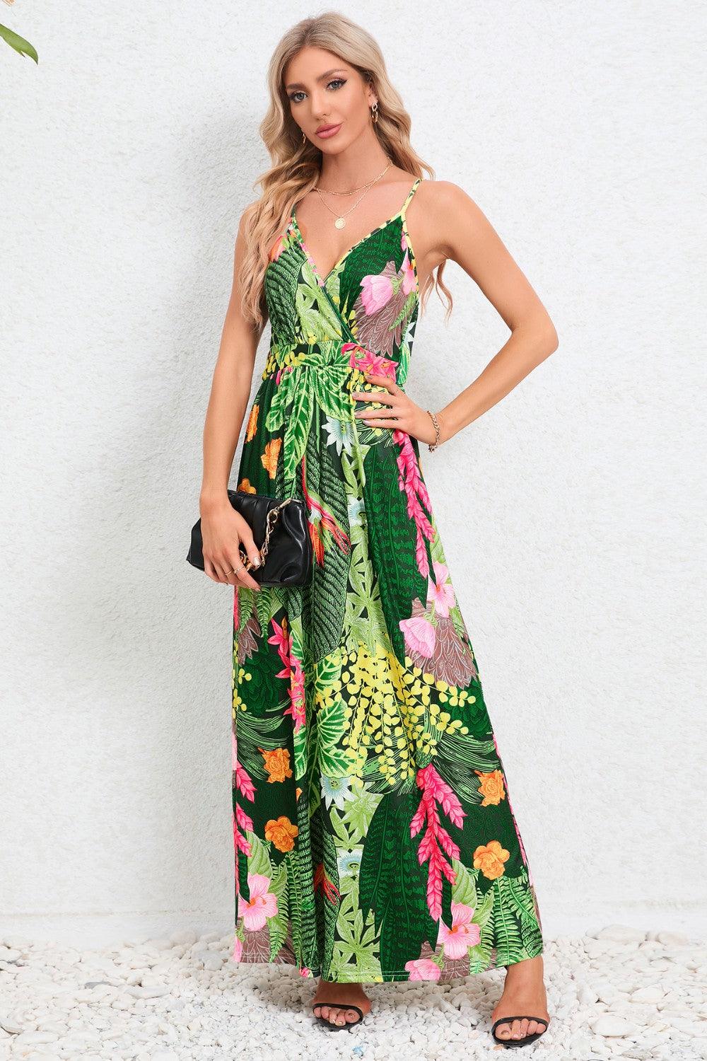 Printed Surplice Maxi Cami Dress Carauana Store