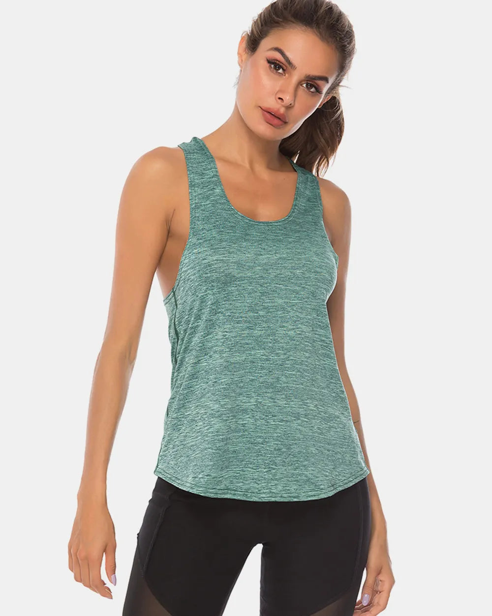 Full Size Scoop Neck Wide Strap Active Tank Carauana Store