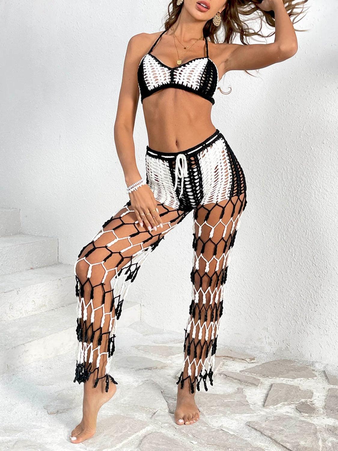 Cutout Halter Neck Top and Pants Two-Piece Swim Set Carauana Store