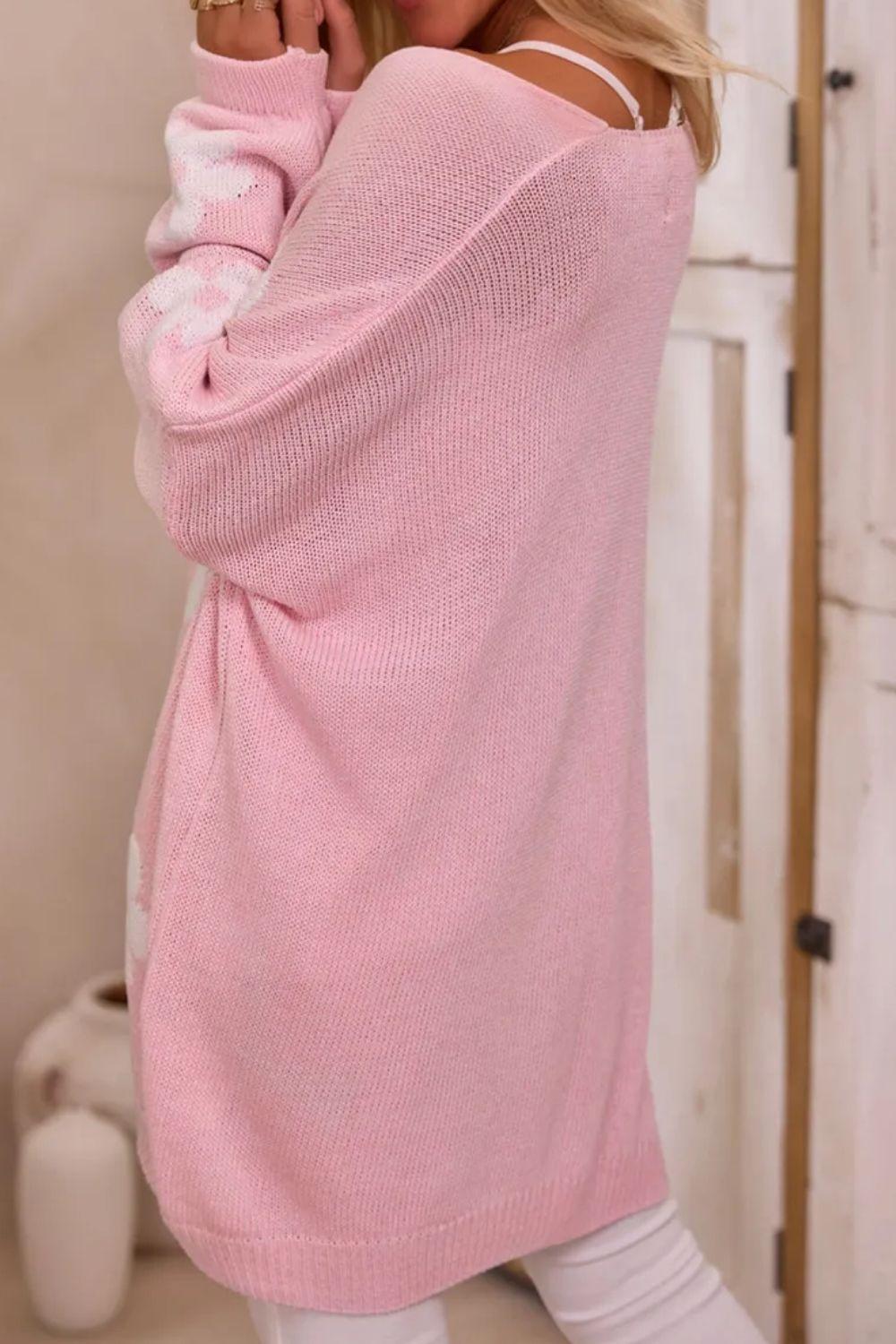 Flower Open Front Long Sleeve Cardigan Carauana Store