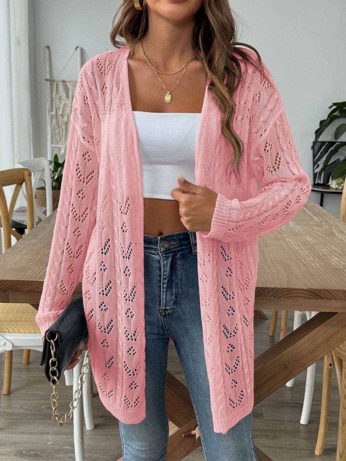 Openwork Open Front Long Sleeve Cardigan Carauana Store