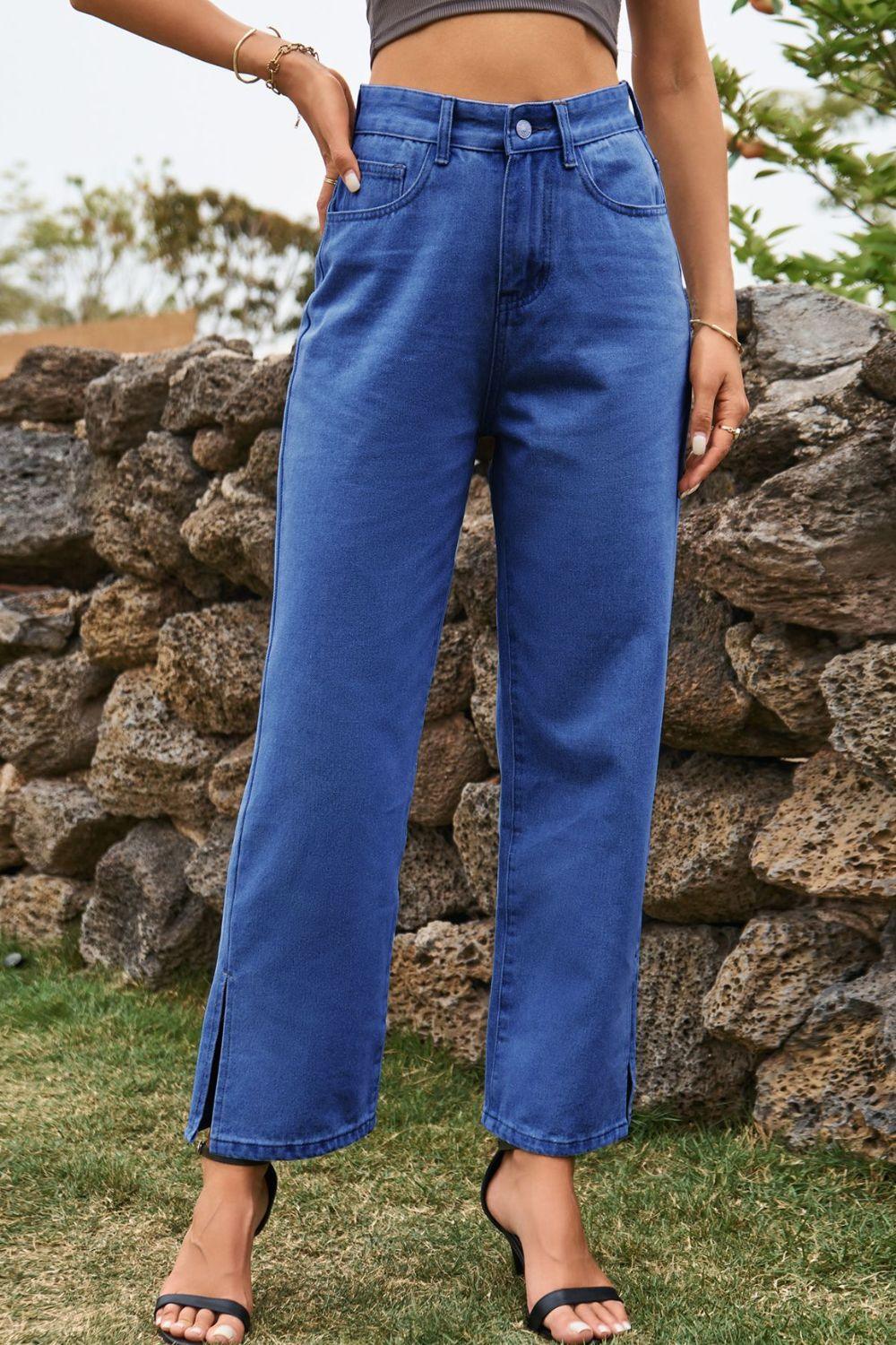 High Waist Loose Fit Ankle Slit Jeans Carauana Store