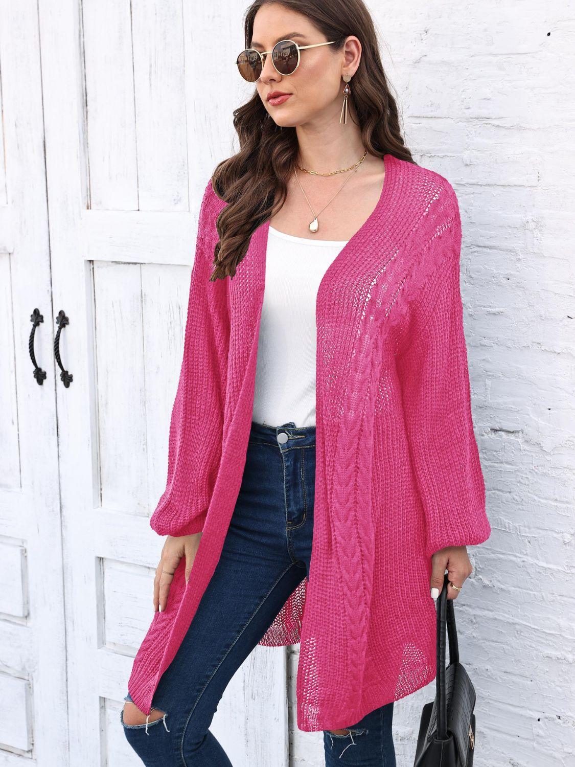 Cable-Knit Open Front Long Sleeve Cardigan Carauana Store