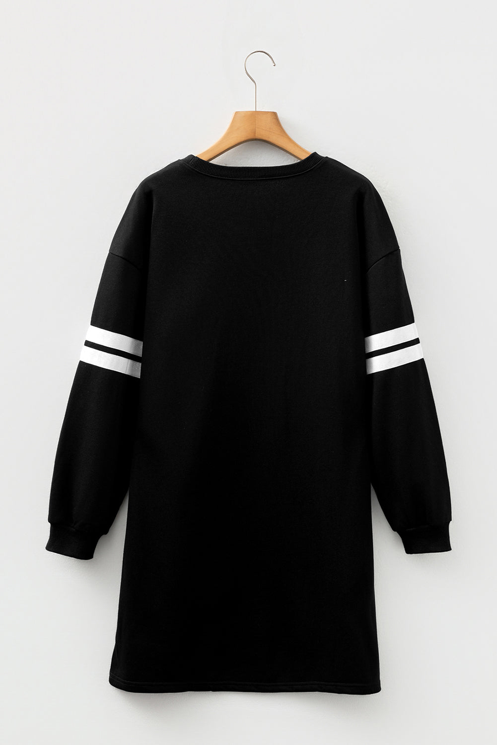 Black Varsity Contrast Banded Sleeve Shift Sweatshirt Dress
