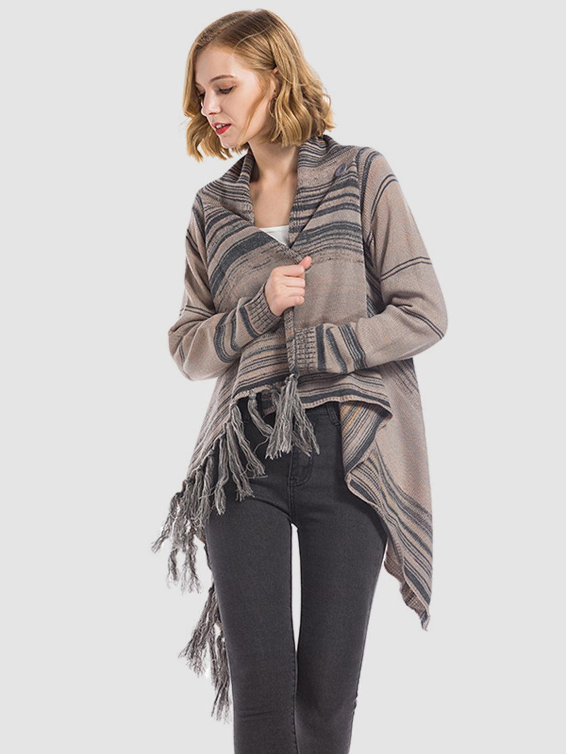 Angel Wings Tassel Striped Open Front Long Sleeve Cardigan Carauana Store