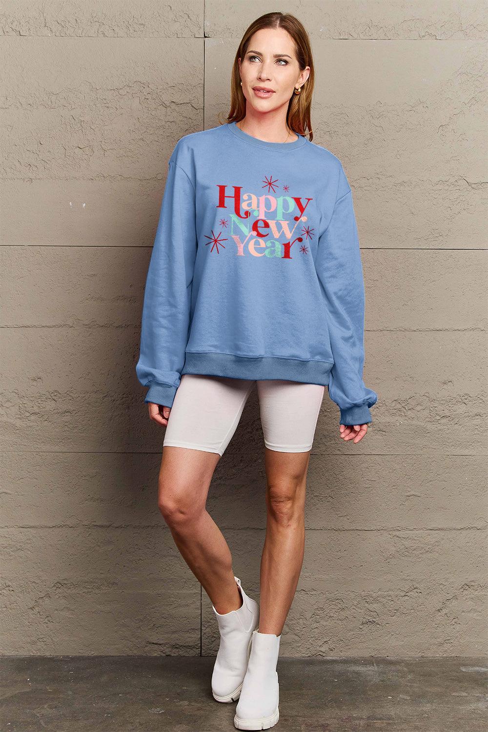 Simply Love Full Size HAPPY NEW YEAR Round Neck Sweatshirt Carauana Store
