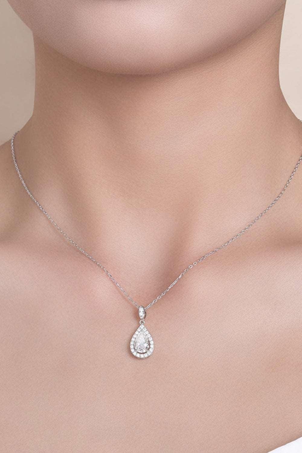 1.5 Carat Moissanite 925 Sterling Silver Teardrop Necklace Carauana Store