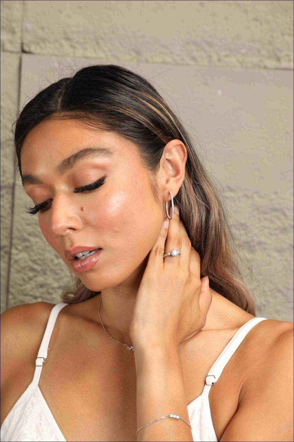 Adored Inlaid Moissanite 925 Sterling Silver Hoop Earrings Carauana Store