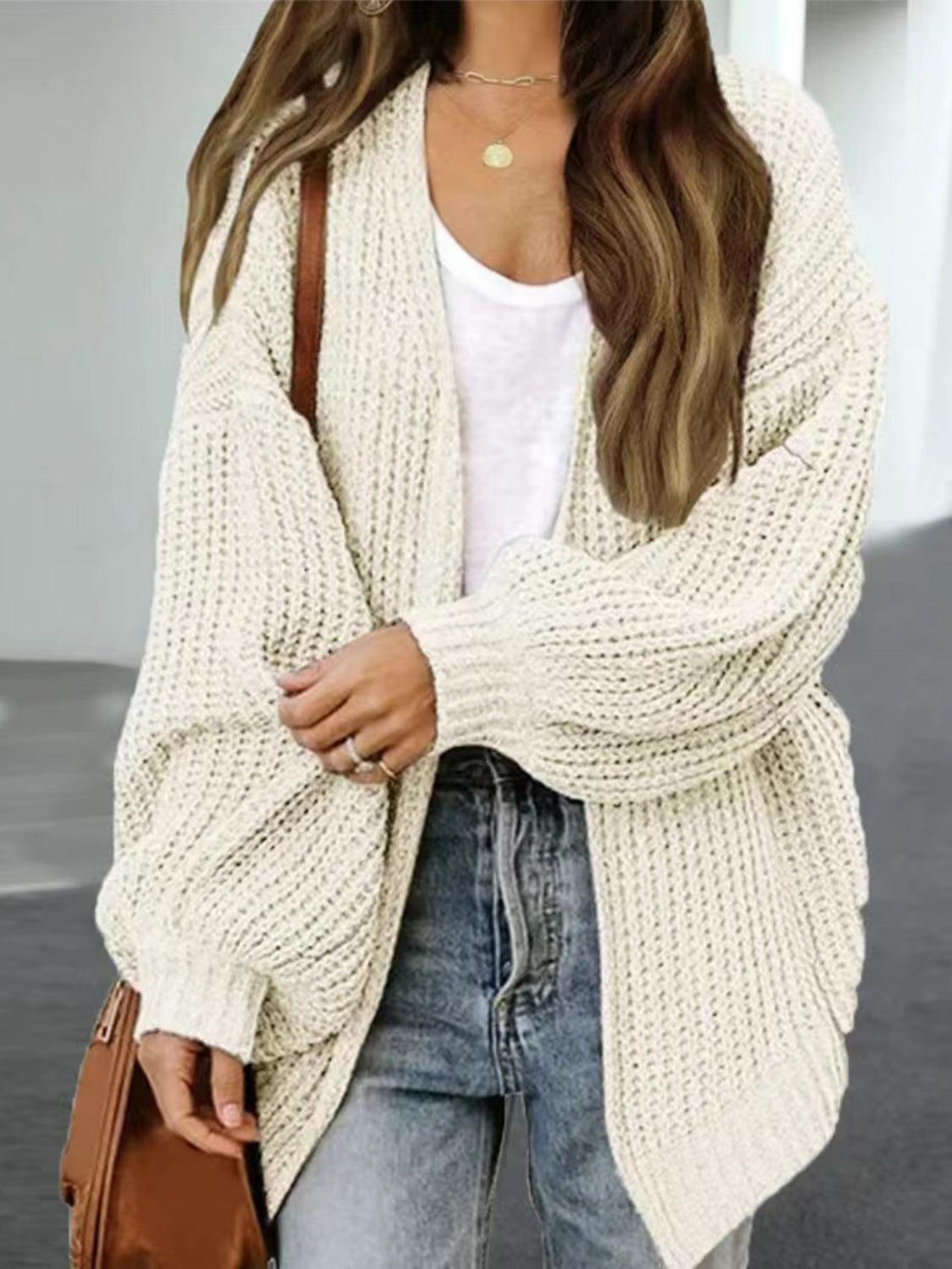 Drop Shoulder Balloon Sleeve Cardigan Carauana Store