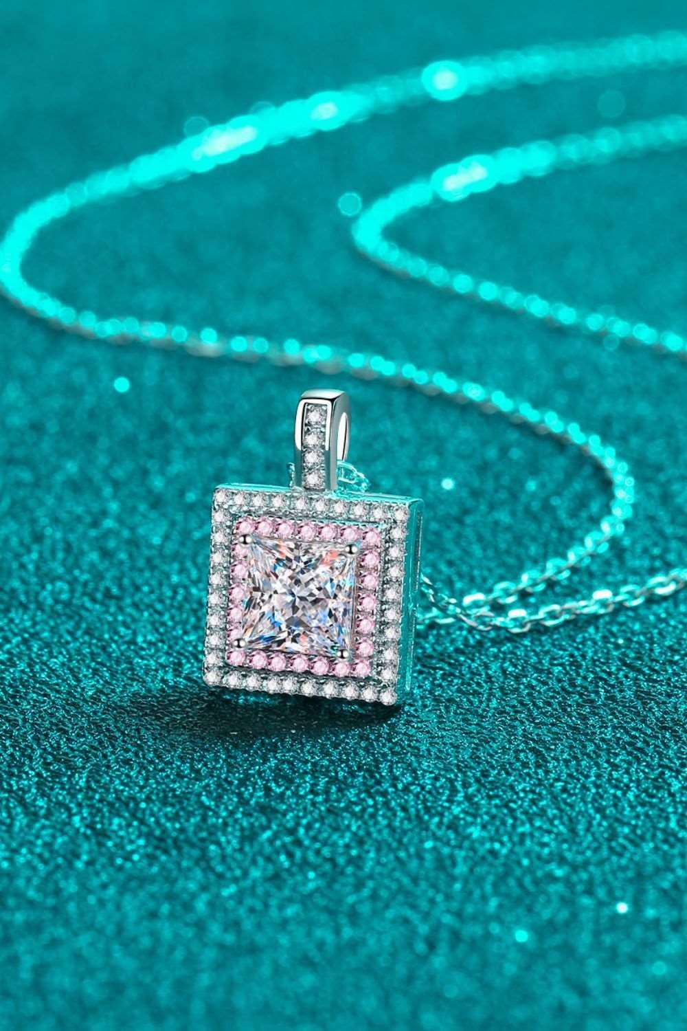 1 Carat Moissanite Square Pendant Chain Necklace Carauana Store