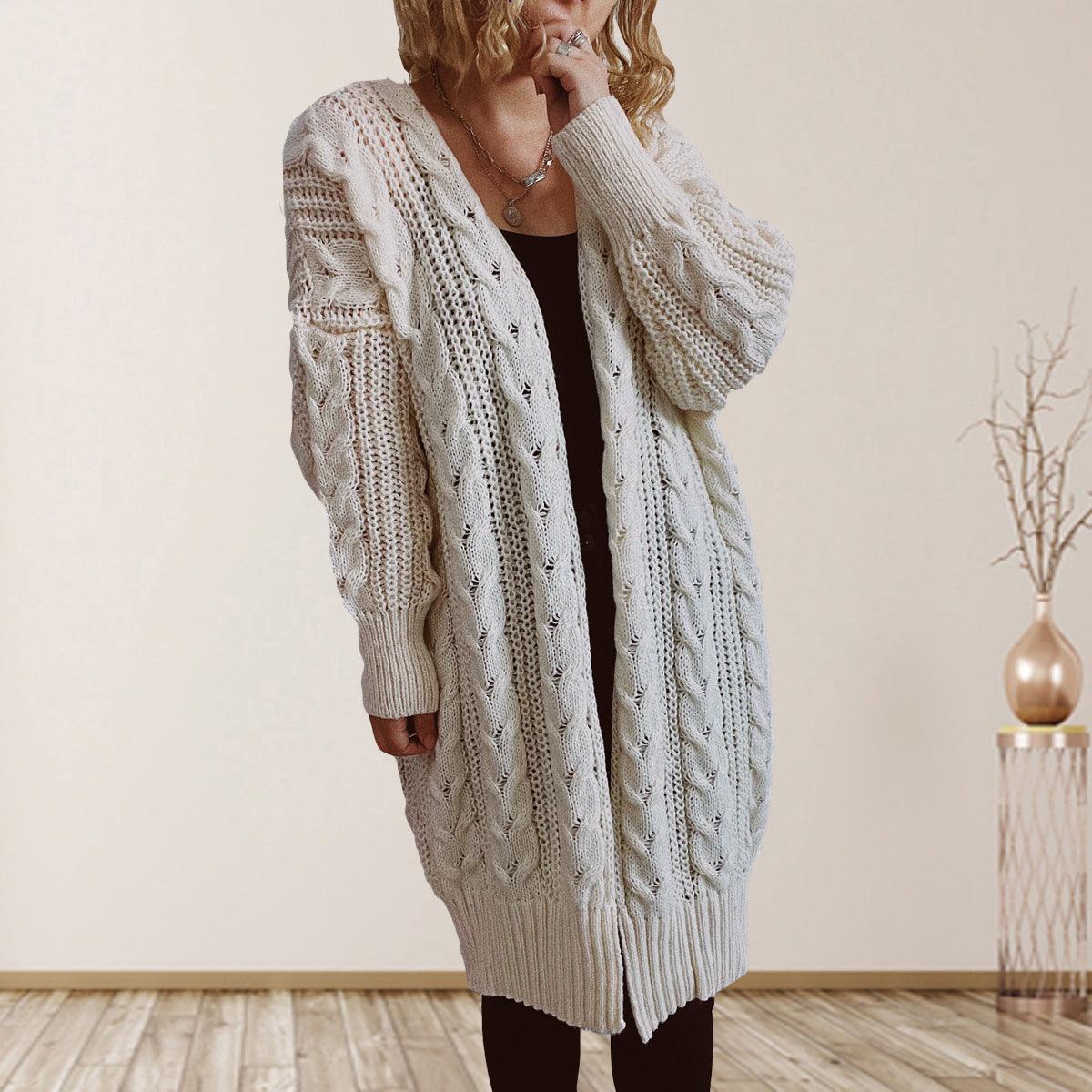 Cable-Knit Open Front Dropped Shoulder Cardigan Carauana Store