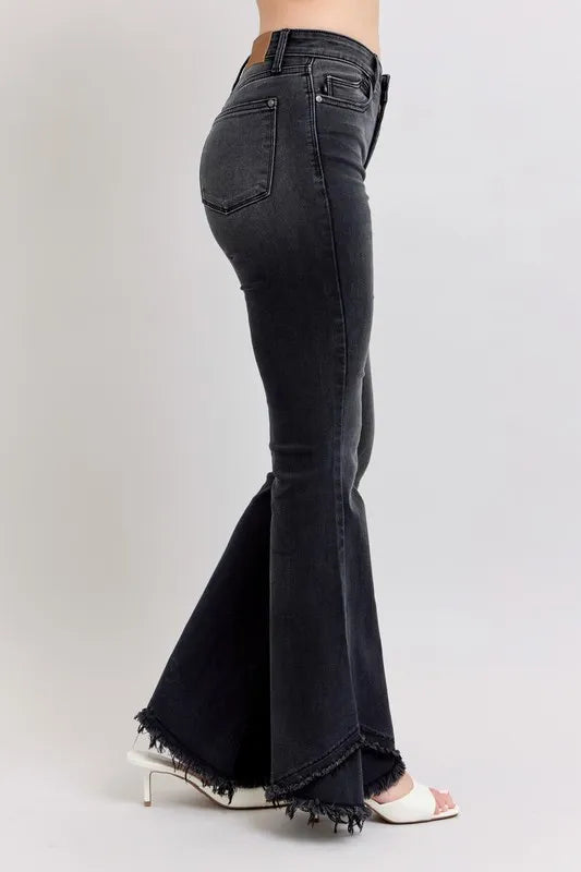 Judy Blue Full Size High Waist Flare W/ Mock Fray Tulip Hem Plus Size Carauana Store