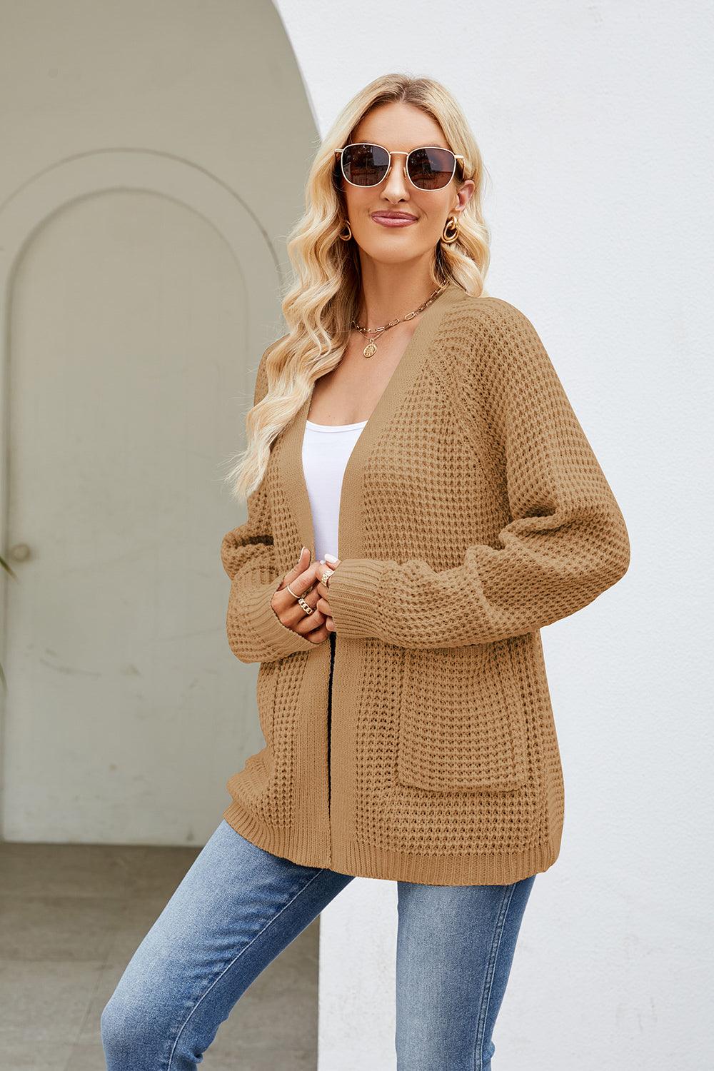 Open Front Long Sleeve Cardigan with Pockets Carauana Store