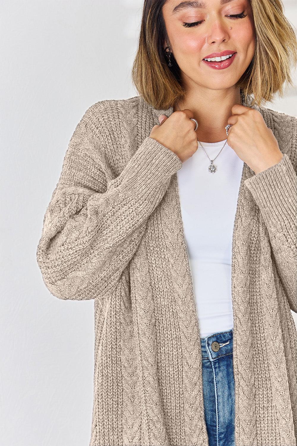 Cable-Knit Open Front Dropped Shoulder Cardigan Carauana Store