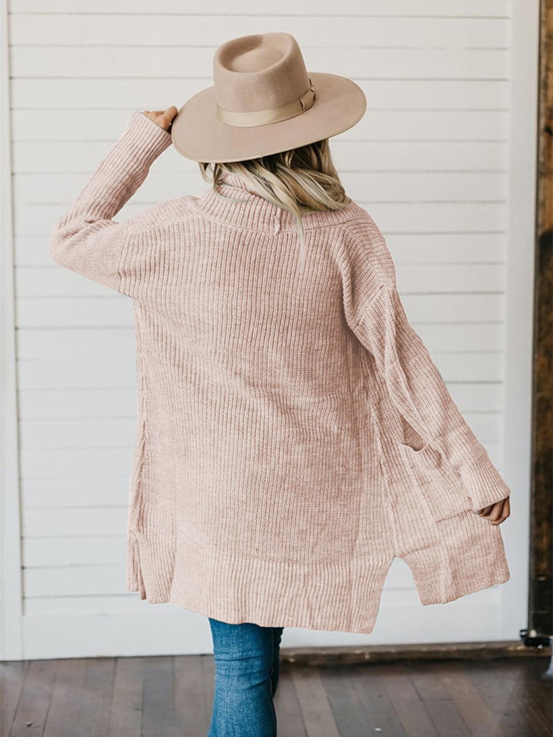 High-Low Open Front Cardigan with Pockets Carauana Store